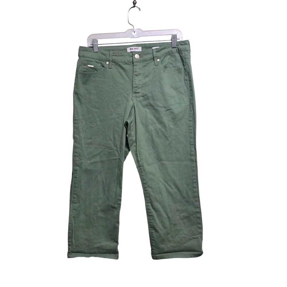 Nine West Jeans Chrystie Capri Pants Womens 12 Sage Green Cropped Straight Leg